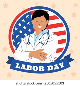 Smiling doctor worker celebrating Labor Day Vector