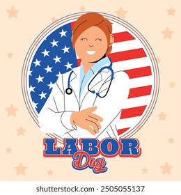 Smiling doctor worker celebrating Labor Day Vector