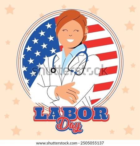 Smiling doctor worker celebrating Labor Day Vector