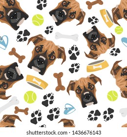 Smiling Dog Boxer with dog stuff
