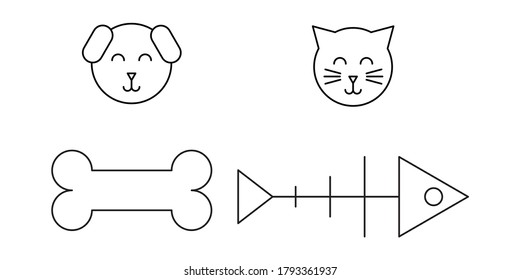 Cabezas sonrientes de perro y gato con huesos.