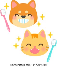 Smiling Dog And Cat With Tooth Brush