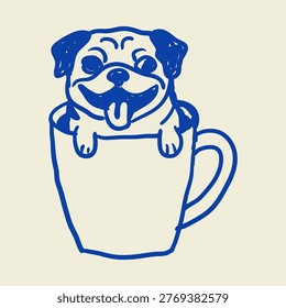 Smiling Dog in Cup Doodle Illustration Cheerful Puppy Character Simple Hand Sketch Playful Pet Artwork
