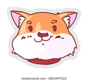 Smiling dog emoticon. Vector cute dog face muzzle showing happiness, excitement, approval or encouraging smile isolated on white background. Smiling puppy emoticon sticker illustration