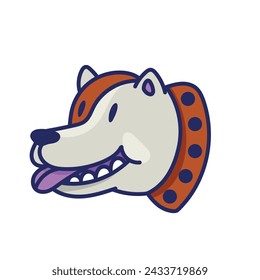 Smiling dog face line drawing isolated on white background.