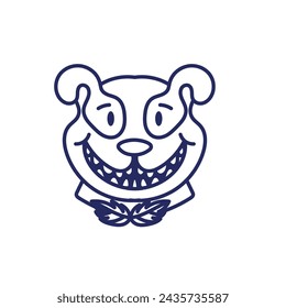 Dibujo de cara de perro sonriente aislado sobre fondo blanco.