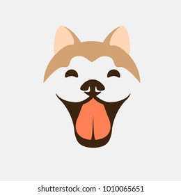 Smiling dog face vector. Cute puppy Akita or Shiba icon logo design. Chinese year of the dog.