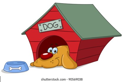 Smiling Dog In His Doghouse