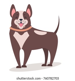 Smiling dog isolated on white vector illustration in flat design. Happy big domestic animal with standing ears in brown color with light spots