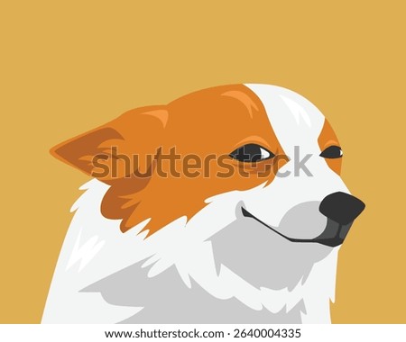Smiling dog looking forward. Funny and hilarious face. Cartoon flat vector illustration.