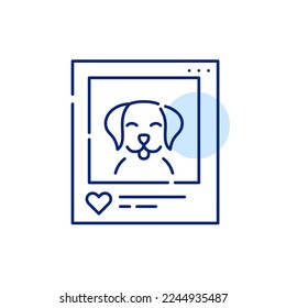 Smiling dog picture on social media. Pet blogger. Pixel perfect, editable stroke line icon