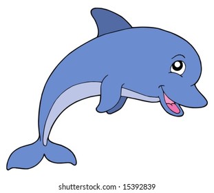 Smiling dolphin on white background - vector illustration.