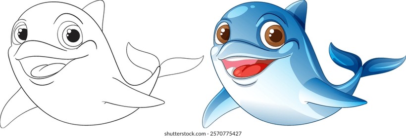 Smiling dolphin with vibrant colors and playful expression