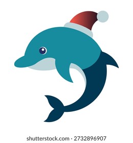 Smiling dolphin wearing santa hat bringing christmas happiness to underwater artwork