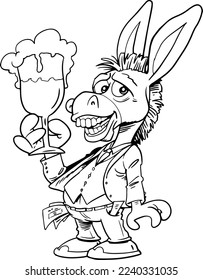 Smiling donkey. Black and white drawn donkey mascot