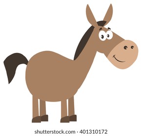 Smiling Donkey Cartoon Character. Vector Illustration Flat Design Style Isolated On White