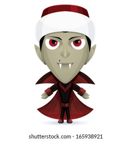 Smiling Dracula character with a mole near his nose and hat of Santa Claus