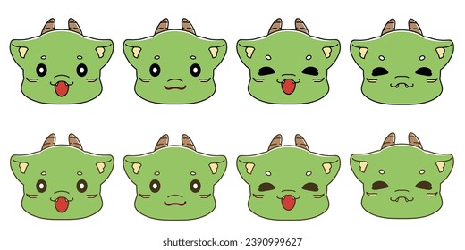 Smiling dragon face icon illustration material set