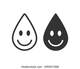 Smiling drop shape icon. Happy raindrop symbol sign. Smile face emotion expression. Droplet logo. Isolated on white background.