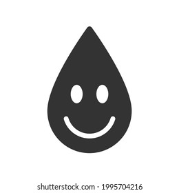 Smiling drop shape icon. Happy raindrop symbol sign. Smile face emotion expression. Droplet logo. Isolated on white background.