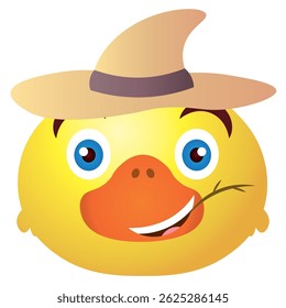 Smiling duck with straw hat. Vector illustration