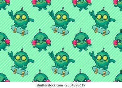 smiling durian fruit character seamless pattern illustration background