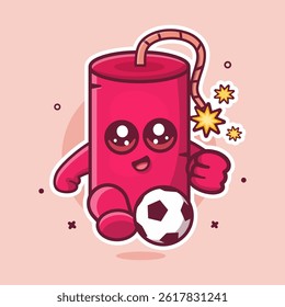 smiling dynamite bomb character mascot playing football isolated cartoon