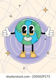 Smiling Earth cartoon character with outstretched arms Vector