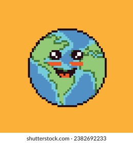 Smiling earth emoticon pixel art