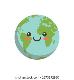 Icono del logo de la Tierra Sonriente. Caricatura del personaje de la bola del planeta de dibujos animados aislados en la ilustración del vector de fondo blanco. Tierra del mundo feliz