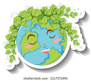 Smiling earth planet in cartoon style illustration