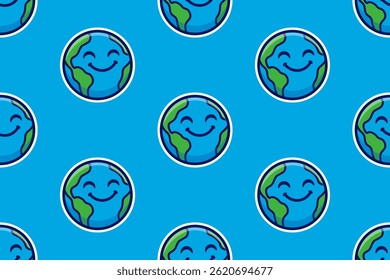 Smiling Earth Seamless Pattern – Cute Planet Vector Background, Eco-Friendly Design.