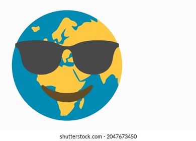 smiling earth with sunglasses on white background copy space,emoji vector illustration
