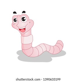 Smiling earthworm crawling on white background illustration
