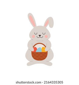 Smiling Easter Bunny Holding Basket Painted Stock Vector (Royalty Free ...