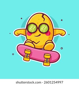 smiling egg character mascot playing skateboard isolated cartoon