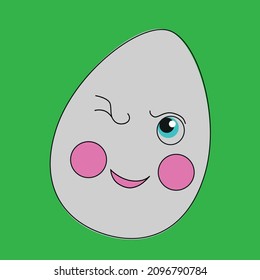 Smiling egg on a green background. Emoticon wink. Happy easter.