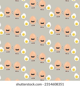 Smiling eggs seamless pattern. Funny vector shapes on light background. Backdrop with cartoon color icons for design and your design