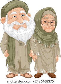Smiling elderly couple in traditional clothing