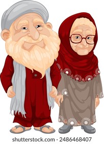Smiling elderly couple in traditional clothing