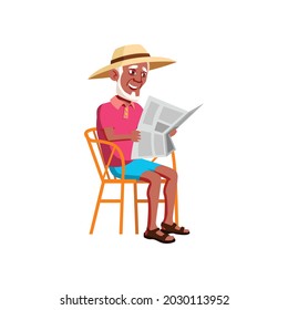 smiling elderly man reading newspaper outdoor cartoon vector. smiling elderly man reading newspaper outdoor character. isolated flat cartoon illustration