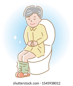 smiling elderly man sitting on toilet seat. Health care concept