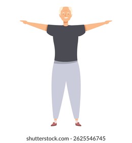 Smiling elderly man standing with outstretched arms, promoting healthy aging and vitality