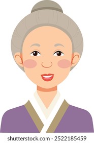 Smiling elderly woman with gray hair bun