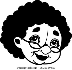 Smiling elderly woman's face. Monochrome drawing. Vector illustration.
