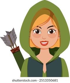 Smiling elf archer with arrows and green hood