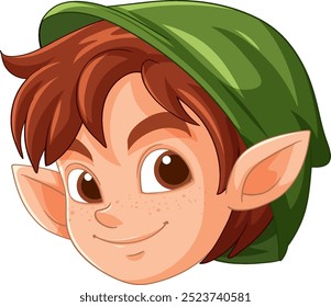 Smiling elf character with green hat