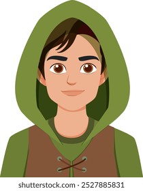 Personagem elfo sorridente com capuz verde