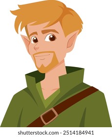 Smiling elf character with a green shirt