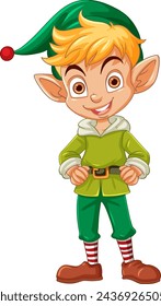 Smiling elf character in traditional holiday costume.